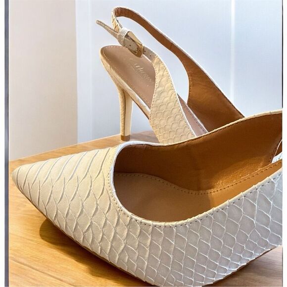 Catherine Malandrino Women's White Ivory Slingback Pumps Size 10 Croc Pattern - Picture 6 of 13